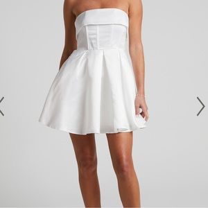 Showpo White satin strapless mini dress